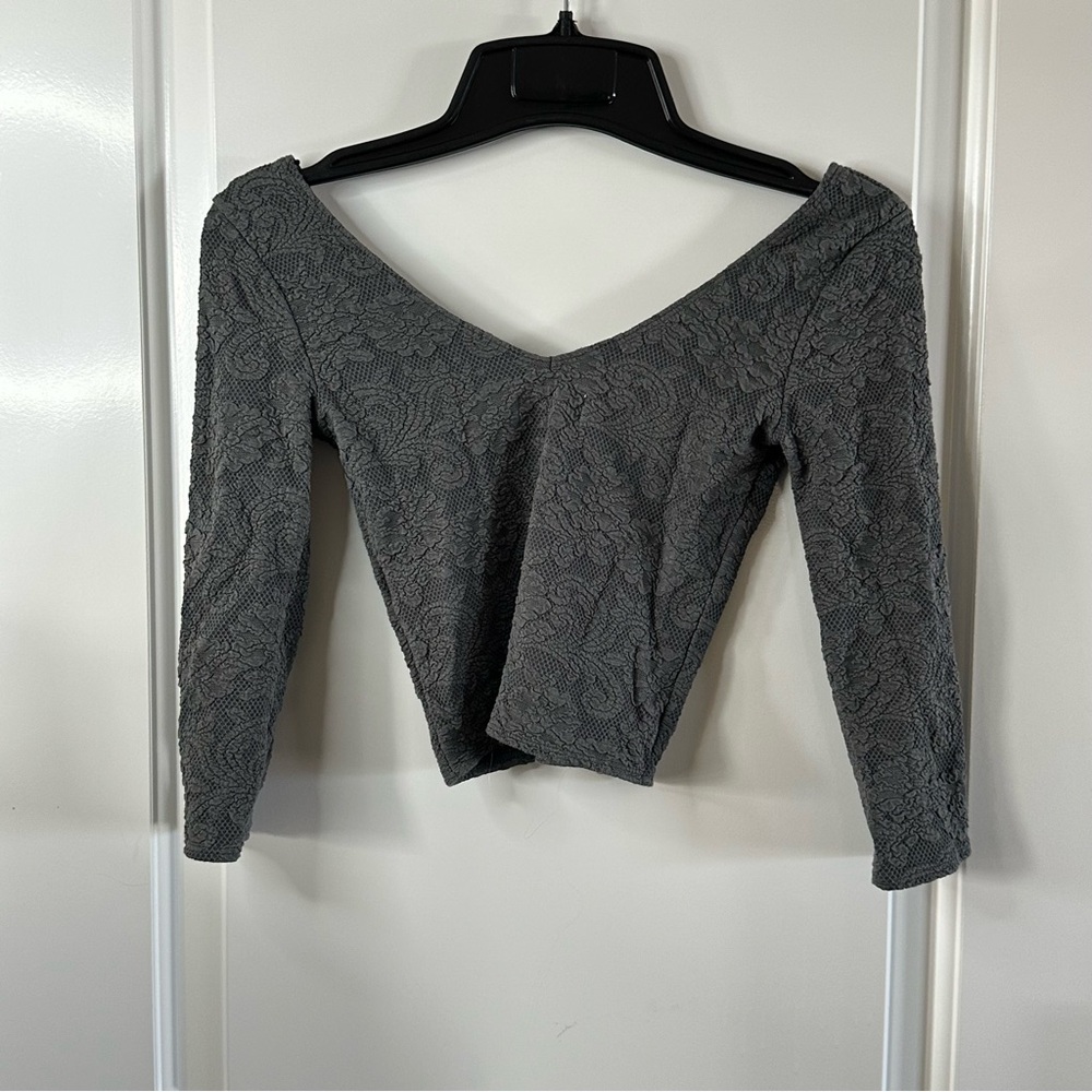 Abercrombie & Fitch Olive Green Lace Long Sleeve Crop Top | XS - Picture 2 of 2